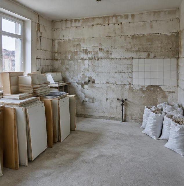 Gedemonteerde keukenkasten in een appartement